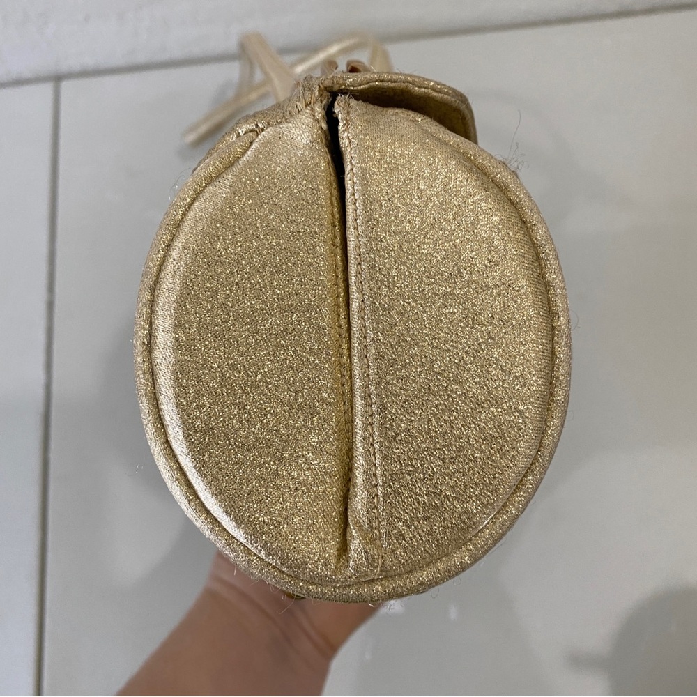 VINTAGE 1960s Lou Taylor gold ruched mini small cocktail bag w/ built in MIRROR - Picture 6 of 15